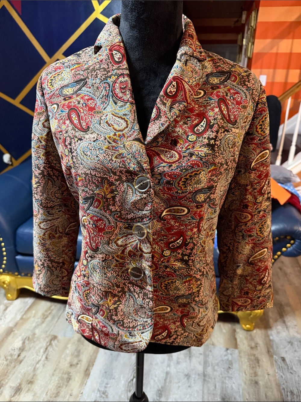 Chapter One Vintage Style Paisley Women's Blazer - Red Multicolor